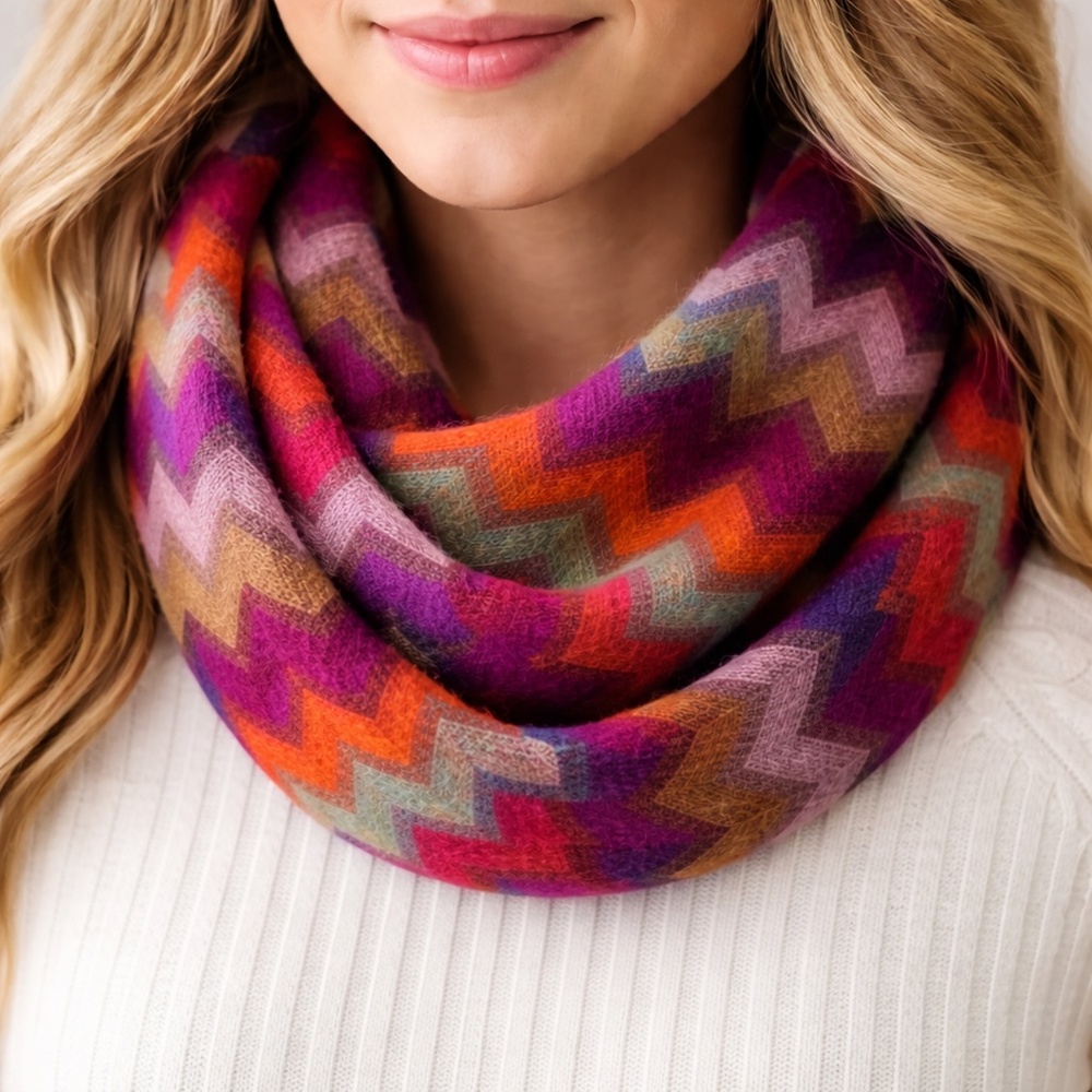 Chevron print scarf colorful purple & orange infinity scarf